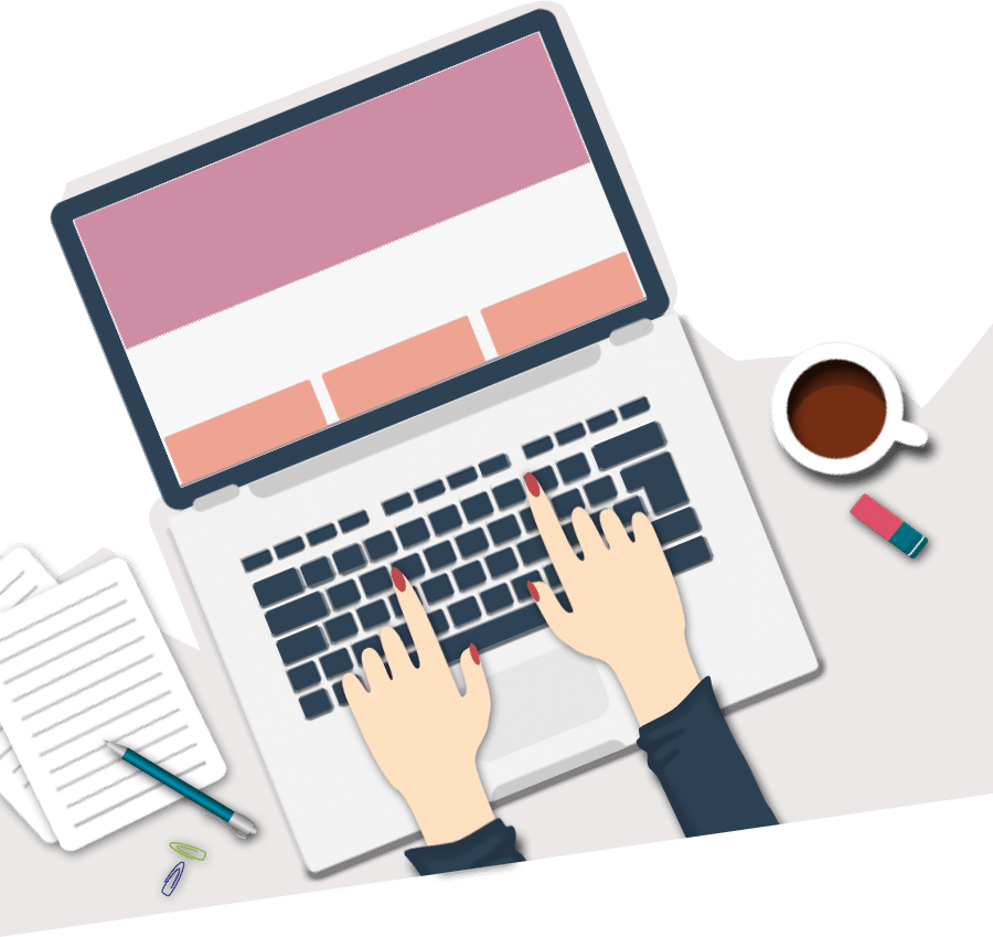 Blick von oben auf einen Labtop mit Händen die eine 