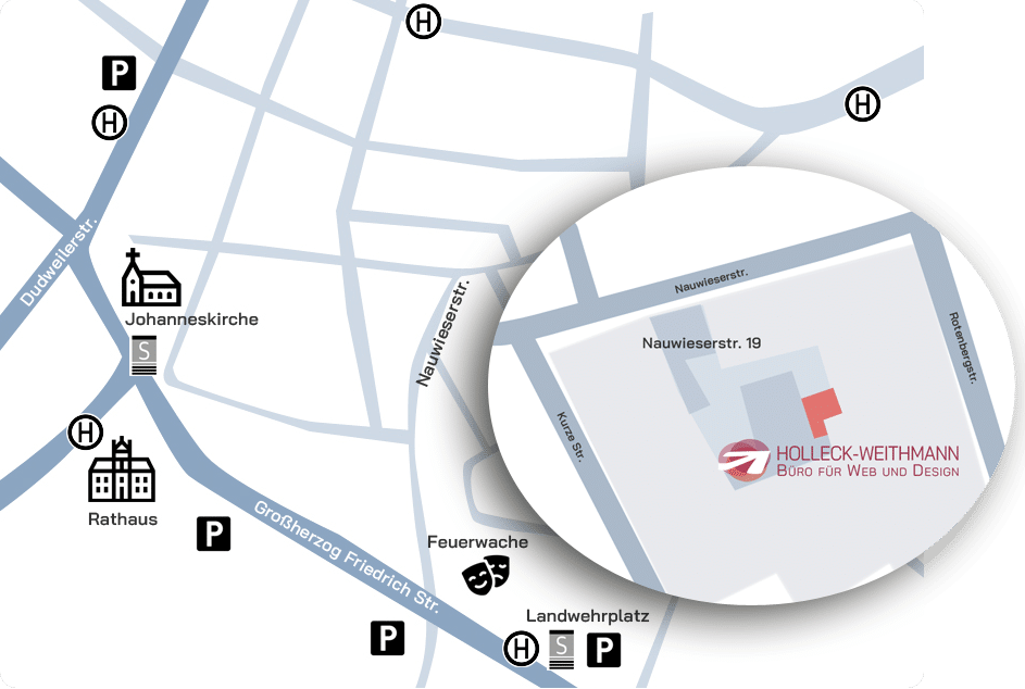 Anfahrtsplan zu Holleck-Weithmann Web-Design - Nauwieser 19 in Saarbrücken