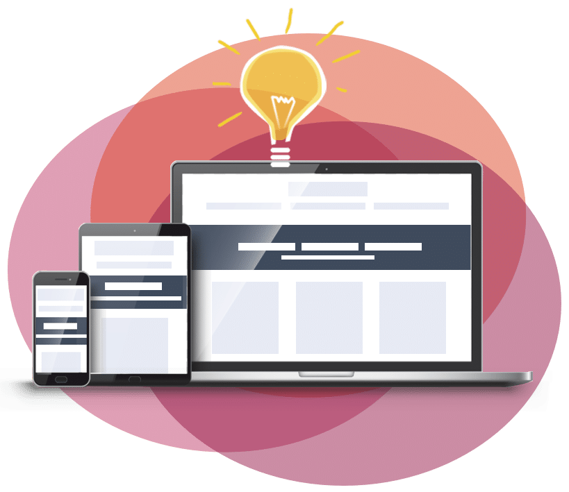 Eine Glühbirne /Ideen über einem Laptop, Desktop und Handy