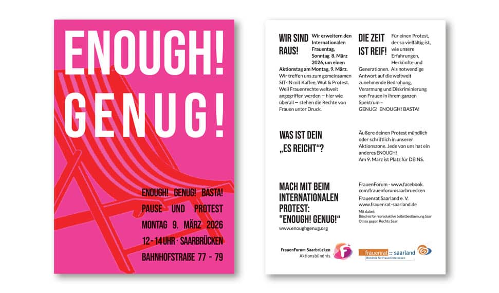 Enough! genug! Flyer zur Aktion des Frauentags 2026