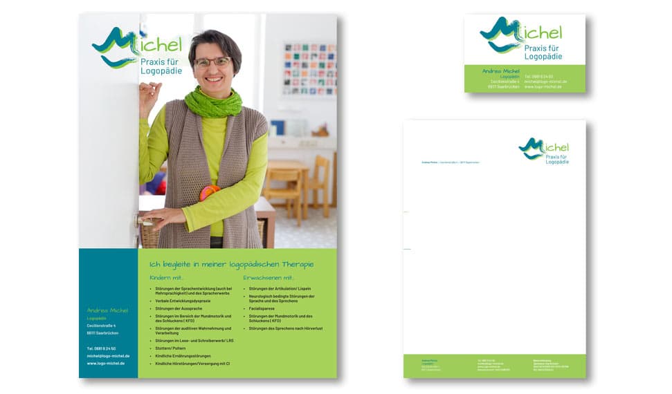 Referenzen - Print - Plakat, Visitenkarte Briefpapier für Andrea Michel Logopädie